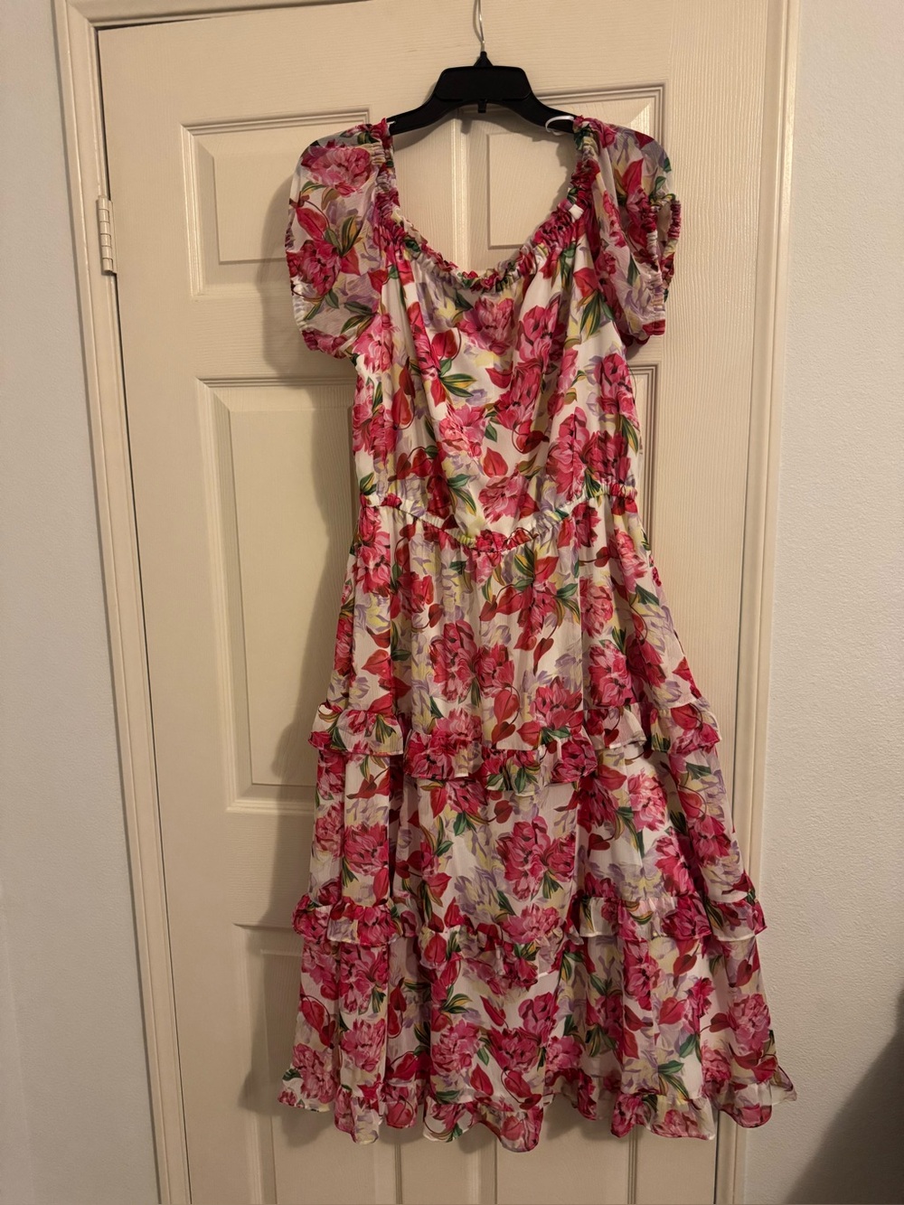 INC International Concepts White Midi Dress with Pink Floral Print